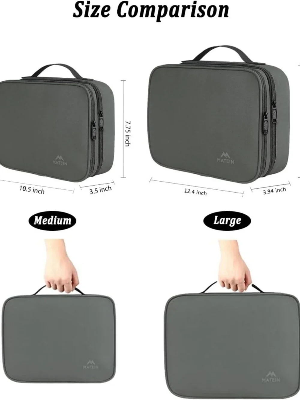 Large Travel Electronics Organizer Case, Water-Resistant Tech Storage Bag, Grey